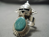 Detailed!! Vintage Native American Navajo Green Turquoise Sterling Silver Kachina Ring-Nativo Arts
