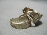 Important Vintage Native American Navajo Michael Kirk Feather Sterling Silver Earrings Old-Nativo Arts