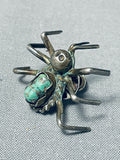 Rare Vintage Native American Navajo Old Kingman Turquoise Sterling Silver Spider Pin-Nativo Arts
