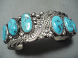 Signed Vintage Native American Navajo Morenci Turquoise Sterling Silver Bracelet-Nativo Arts