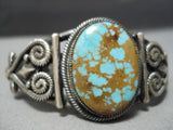 Museum High Grade Vintage Native American Navajo #8 Turquoise Sterling Silver Coil Bracelet-Nativo Arts