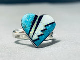 Spectacular Native American Navajo Turquoise Sterling Silver Heart Ring-Nativo Arts