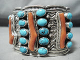 Important Museum Vintage Native American Navajo Turquoise Coral Sterling Silver Bracelet-Nativo Arts