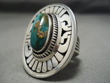 Detailed Huge Vintage Native American Navajo Hand Carved Sterling Silver Royston Turquoise Ring-Nativo Arts