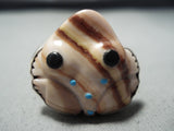 Huge Detailed Native American Navajo Turquoise Agate Toad Sterling Silver Ring-Nativo Arts