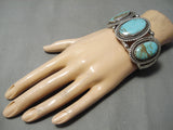 Huge Heavy Vintage Native American Navajo #8 Turquoise Sterling Silver Bracelet Old-Nativo Arts