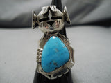 Important Detailed Kachina Blue Turquoise Sterling Silver Native American Ring-Nativo Arts