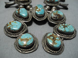 Rare #8 Vintage Native American Navajo #8 Turquoise Sterling Silver Squash Blossom Necklace-Nativo Arts