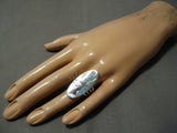 Important Native American Zuni Harland Coonsis Turquoise Sterling Silver Bird Inlay Ring-Nativo Arts