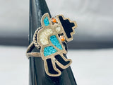 Incredible Vintage Native American Zuni Turquoise Sterling Silver Rainbow Man Ring-Nativo Arts