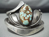 Signed Vintage Native American Navajo #8 Turquoise Sterling Silver Bracelet-Nativo Arts