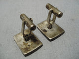 Exquisite Vintage Native American Navajo Convex Sterling Silver Native Turquoise Cufflinks-Nativo Arts