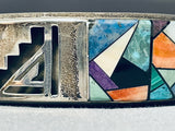 Dean Brown Jaw Dropping Vintage Native American Navajo Turquoise Inlay Sterling Silver Bracelet-Nativo Arts