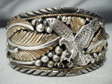 Extreme Detailed Vintage Native American Navajo Flying Eagle Sterling Silver Bracelet-Nativo Arts