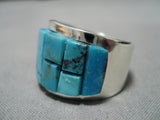 Important Vintage Native American Navajo Tommy Jackson Turquoise Inlay Sterling Silver Ring-Nativo Arts
