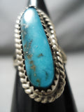 Impressive Vintage Native American Navajo Pilot Mountain Turquoise Sterling Silver Ring-Nativo Arts