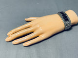 Sue Calabaza Signed Noteworthy Native American Navajo Jet Sterling Silver Bracelet-Nativo Arts