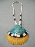 Native American Wonderful Vintage Santo Domingo Turquoise Sterling Silver Shell Necklace Old-Nativo Arts