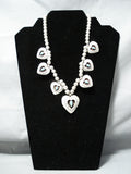 Exceptional Vintage Native American Navajo Turquoise Sterling Silver Hearts Necklace-Nativo Arts