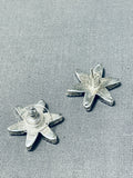 Star Vintage Native American Zuni Blue Gem Turquoise Sterling Silver Earrings-Nativo Arts