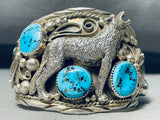 Symbolic Howling Coyote Vintage Native American Navajo Turquoise Sterling Silver Bracelet-Nativo Arts