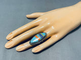 Sensational Vintage Native American Navajo Turquoise Gaspeite Sterling Silver Ring-Nativo Arts