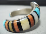 Unique Vintage Native American Navajo Turquoise Swirl Inlay Sterling Silver Bracelet-Nativo Arts