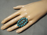 One Of The Biggest Best Vintage Native American Navajo Turquoise Sterling Silver Cluster Ring-Nativo Arts