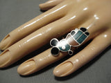 One Of The Oldest Vintage Native American Navajo Mickey Mouse Turquoise Sterling Silver Ring Old-Nativo Arts