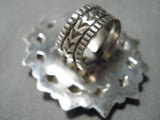 Colossal Native American Green Turquoise Sterling Silver Repoussed Ring-Nativo Arts