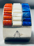 American Flag Very Rare Native American Navajo Lapis Coral Sterling Silver Bracelet-Nativo Arts