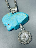Important Vintage Native American Navajo Turquoise Rabbit Sterling Silver Necklace-Nativo Arts