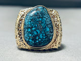 Native American Very Important Lander Blue Turquoise 14k Gold Ring-Nativo Arts