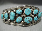 Incredible Vintage Native American Navajo Chunky Turquoise Sterling Silver Bracelet Old-Nativo Arts