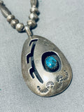 Fabulous Vintage Native American Navajo Turquoise Sterling Silver Shadowbox Necklace-Nativo Arts