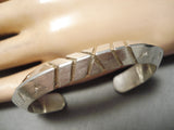 Thick And Sturdy!! Vintage Native American Navajo Triangle Sterling Silver Bracelet-Nativo Arts