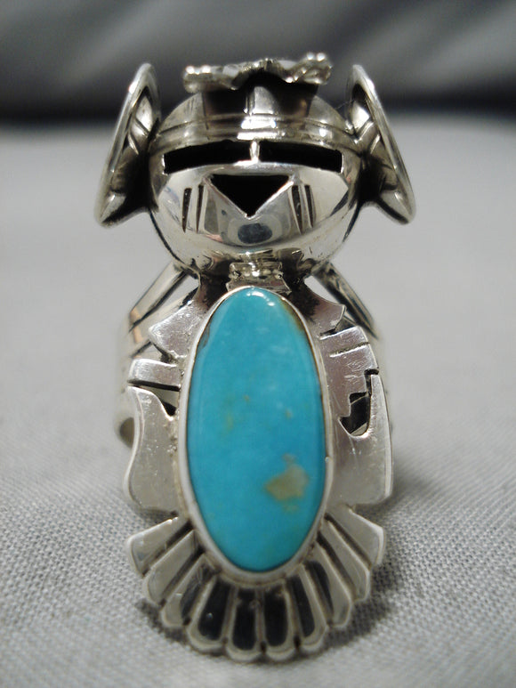 Remarkable Native Native American Navajo Nel Morton Blue Gem Turquoise Sterling Silver Ring-Nativo Arts