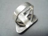 Unique Vintage Native American Navajo Green Turquoise Triangle Sterling Silver Ring Old-Nativo Arts