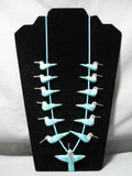 One Of The Best Vintage Santo Domingo Native American Navajo Turquoise Hummingbord Necklace-Nativo Arts