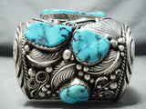 One Of Biggest Best Vintage Native American Navajo Men's Turquoise Sterling Silver Bracelet-Nativo Arts