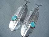Feather Genius Native American Navajo Turquoise Sterling Silver Earrings-Nativo Arts