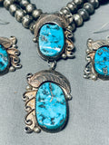 Gasp! Vintage Native American Navajo Turquoise Sterling Silver Necklace Earrings Ring Set-Nativo Arts