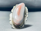 Remarkable Native American Navajo Pink Conch Sterling Silver Ring Signed Tommy Willeto-Nativo Arts