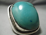 One Of The Biggest Vintage Native American Navajo Squared Green Turquoise Sterling Silver Ring-Nativo Arts