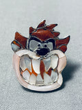 Native American Mind Boggling Handmade Tasmanian Devil Sterling Silver Inlay Ring-Nativo Arts