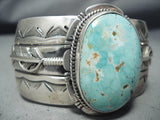 Very Detailed! Vintage Native American Navajo #8 Turquoise Sterling Silver Feather Bracelet-Nativo Arts