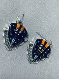 Extreme Intricacy Native American Navajo Space Turquoise Sterling Silver Earrings-Nativo Arts