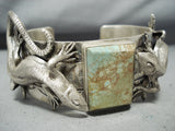 Detailed Lizard Native American Navajo Royston Turquoise Sterling Silver Bracelet-Nativo Arts