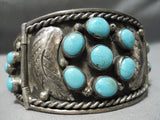 Huge Vintage Native American Navajo Link Turquoise Sterling Silver Leaf Bracelet-Nativo Arts