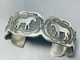 Outstanding Native American Navajo Signed Sterling Silver Horses Bracelet-Nativo Arts